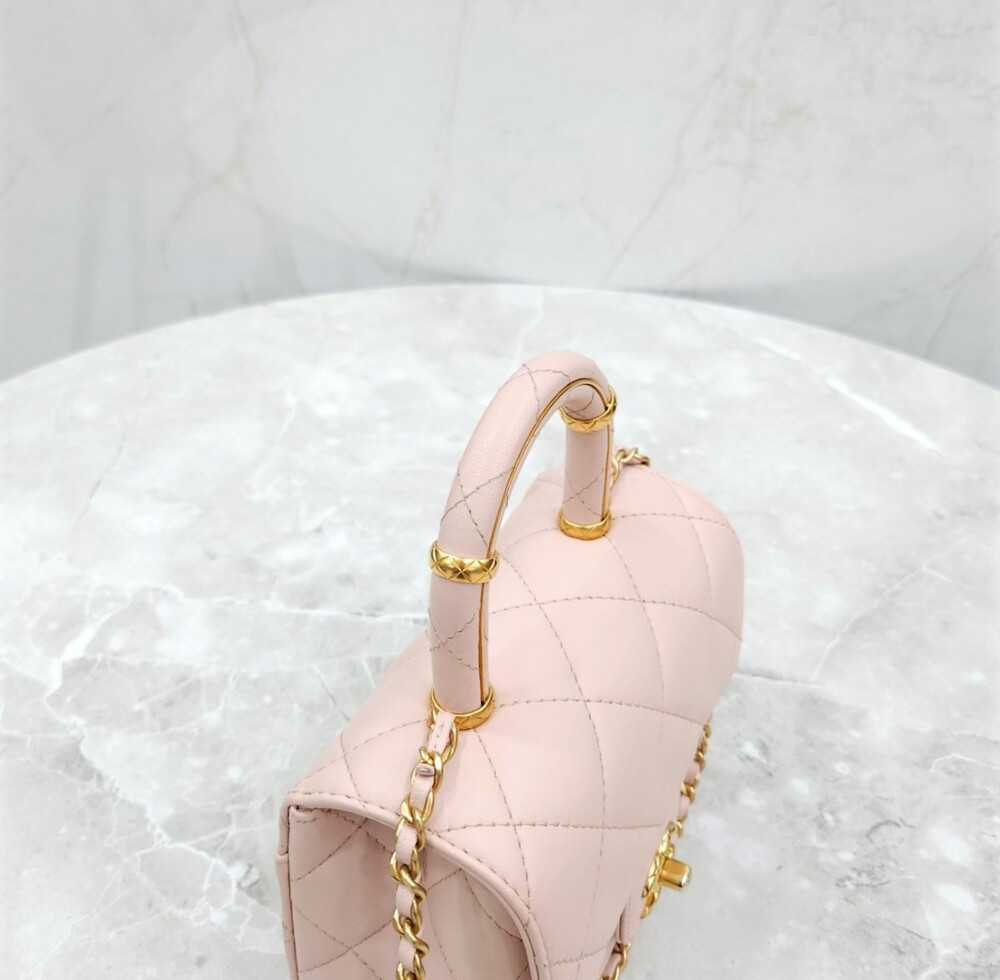 [럭스유] 샤넬 뉴미니 탑핸들 플랩백 핑크 신형내장칩 AS4035