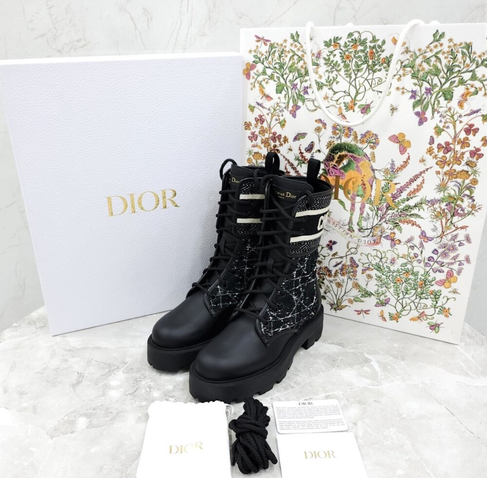 [럭스유] (새상품) 35 / 디올 D 메이저 앵클 부츠 까나쥬 트위드 KDT010CWY_S17X