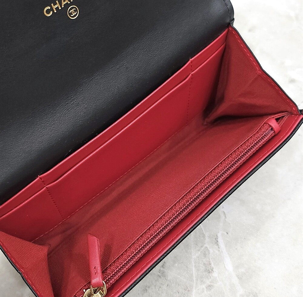 [럭스유] 샤넬 CC로고 19 장지갑 램스킨 블랙 금장