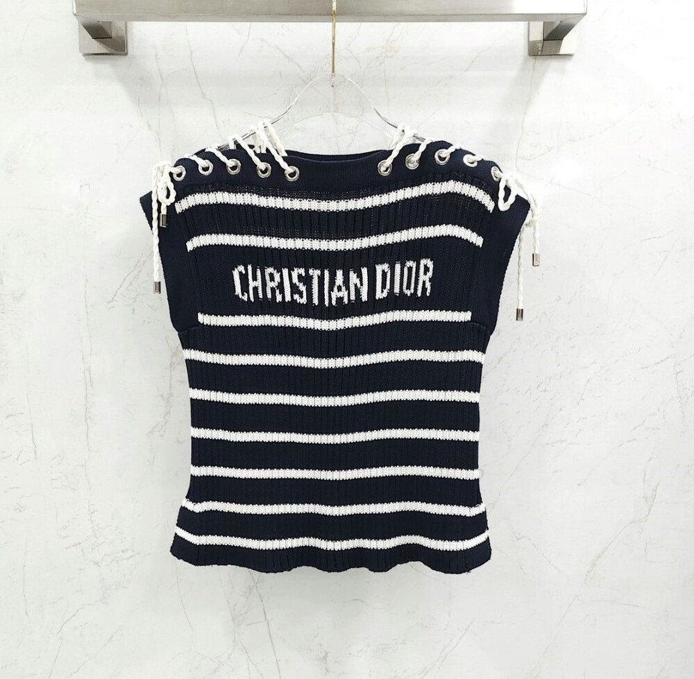 [럭스유] (새상품) 34 / 디올 리비에라 레이스업 캡 슬리브 스웨터 544S48A7042