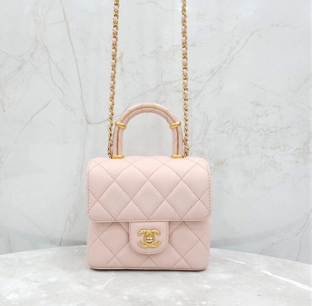 [럭스유] 샤넬 뉴미니 탑핸들 플랩백 핑크 신형내장칩 AS4035