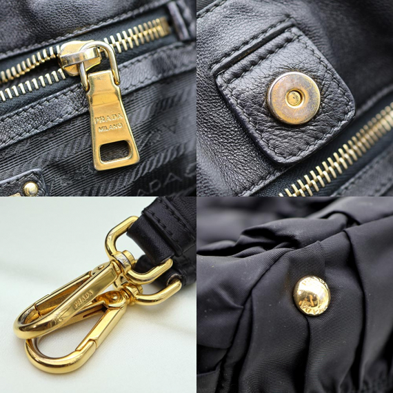 Prada(프라다) BN1792 블랙 테수토 금장 로고 고프레 2WAY