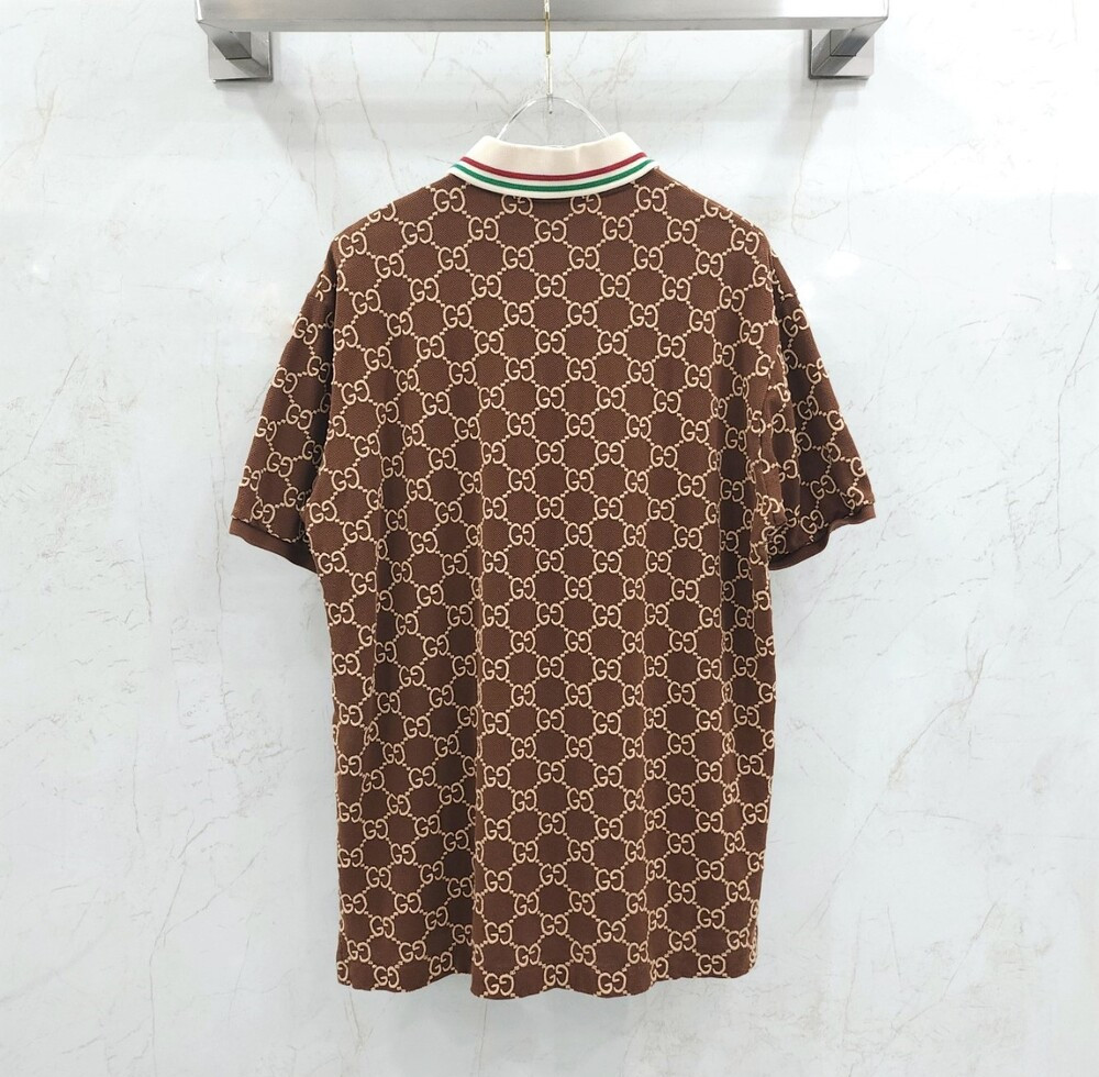 [럭스유] L / 구찌 브라운 GG 슈프림 자수 패턴 카라티