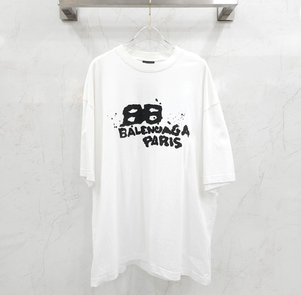 [럭스유] XXL / 발렌시아가 화이트 핸드드로우 프린팅 반팔 티셔츠