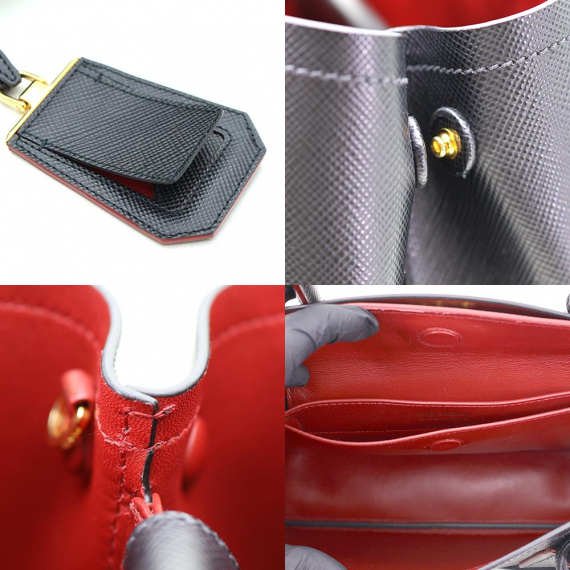 Prada(프라다) 1BG887 블랙 사피아노 퀴르 금장 트라이앵글 로고 두블레 스몰 2WAY