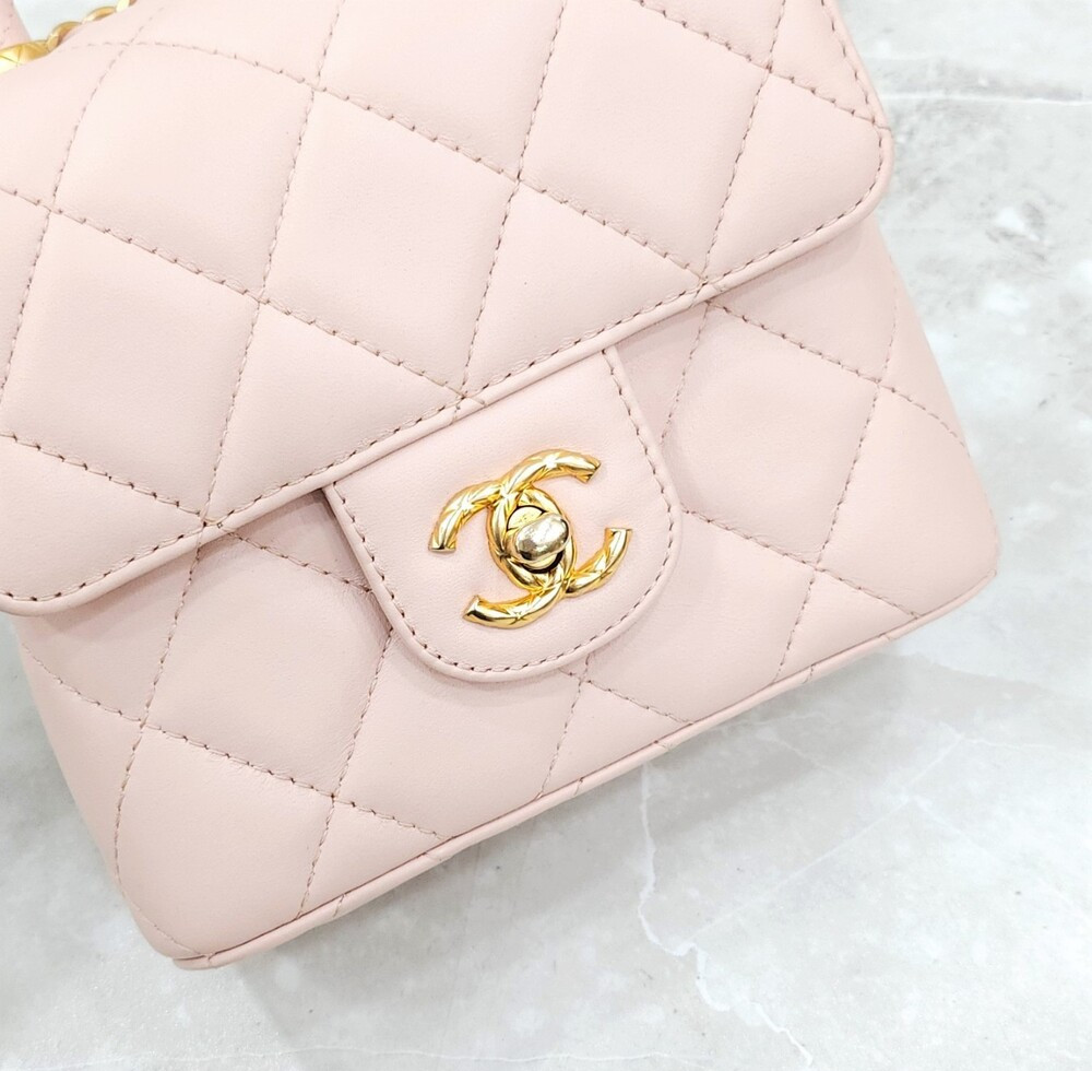 [럭스유] 샤넬 뉴미니 탑핸들 플랩백 핑크 신형내장칩 AS4035