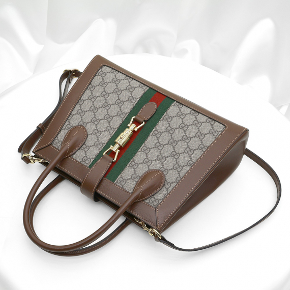 Gucci(구찌) 649016 브라운 레더 GG 수프림 금장 재키 1961 미디엄 토트백