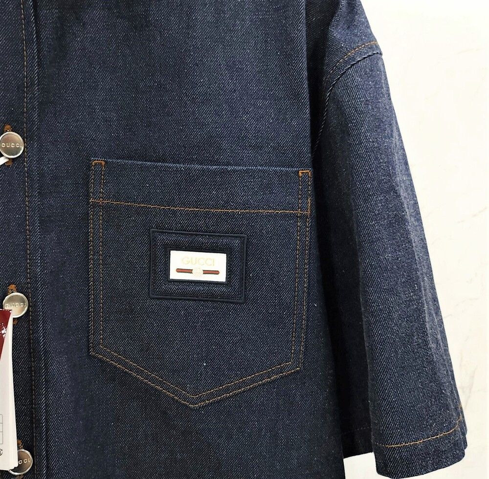 [럭스유] (새상품) 50 / 구찌 웹 밴드 라벨 데님 셔츠 819406