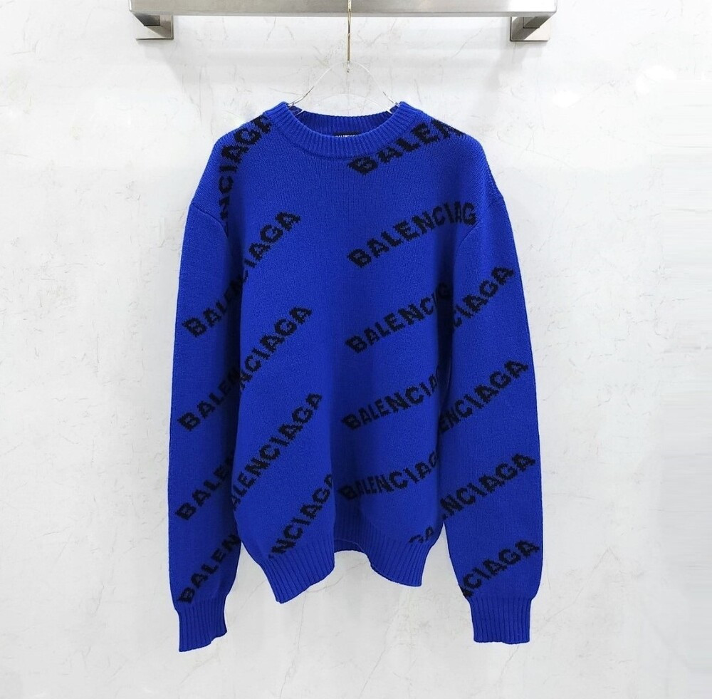 [럭스유] M / 발렌시아가 블루 멀티로고 니트 스웨터 555486