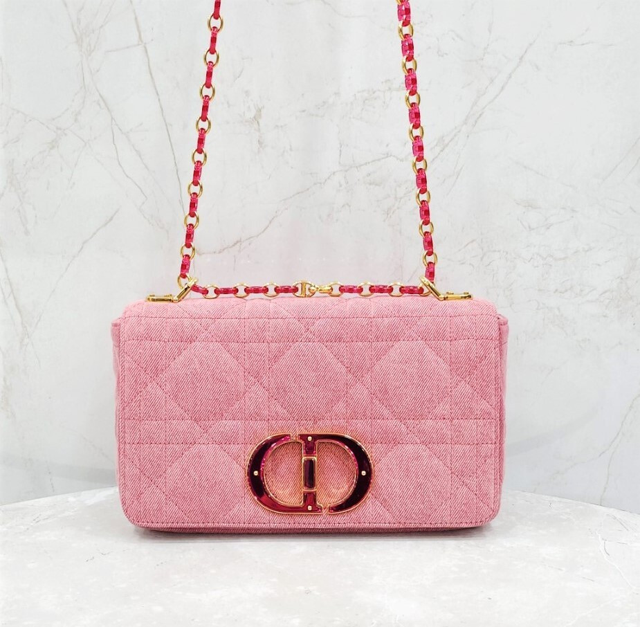 [럭스유] 디올 카로 숄더백 미디움 데님 브라이트 핑크 M9242WTJF