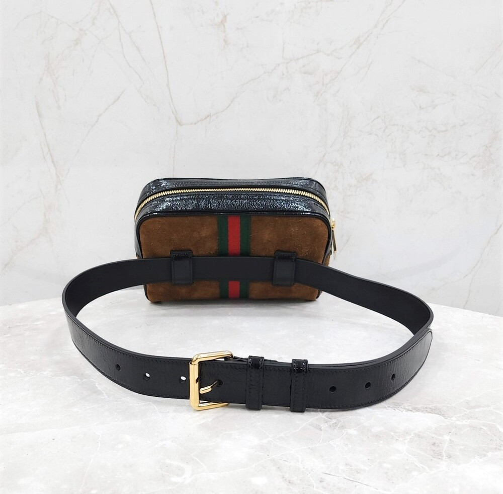 [럭스유] (새상품) 구찌 브라운 스웨이드 오피디아 WEB 스몰 힙색 벨트백 517076