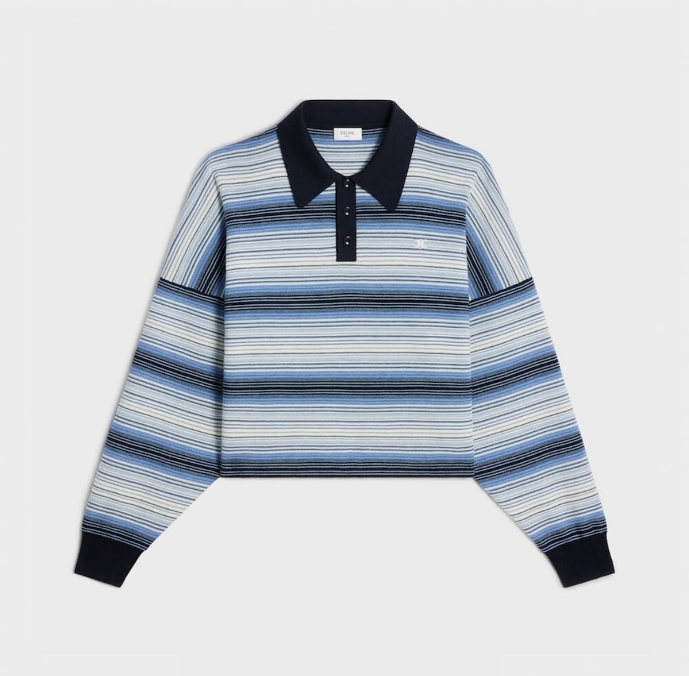 [럭스유] S / 셀린느 트리옹프 폴로 셔츠 스트라이프 울 라이트 블루 2AO9A099O