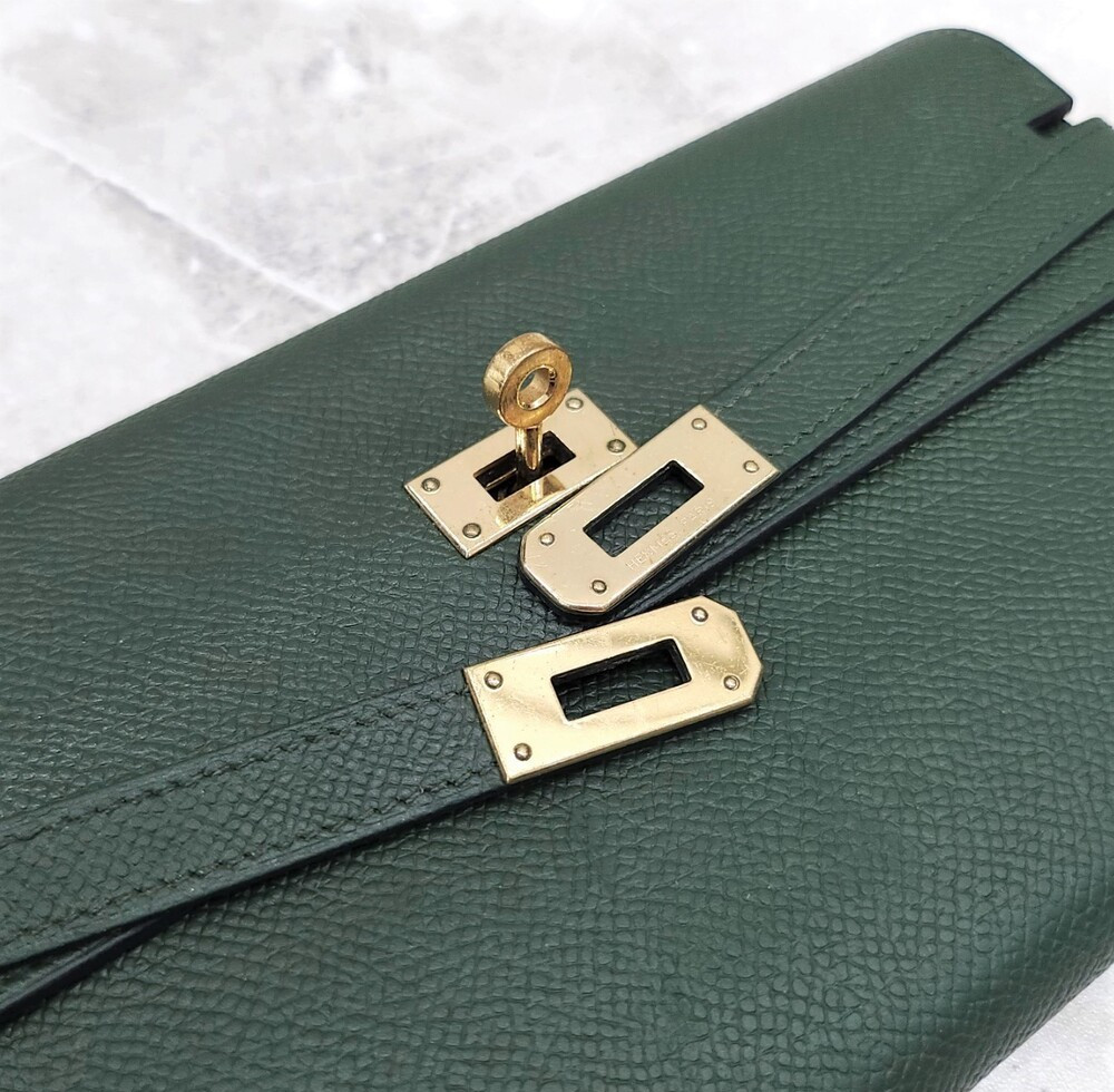 [럭스유] 에르메스 켈리 장지갑 앱송 그린 은장 D각인