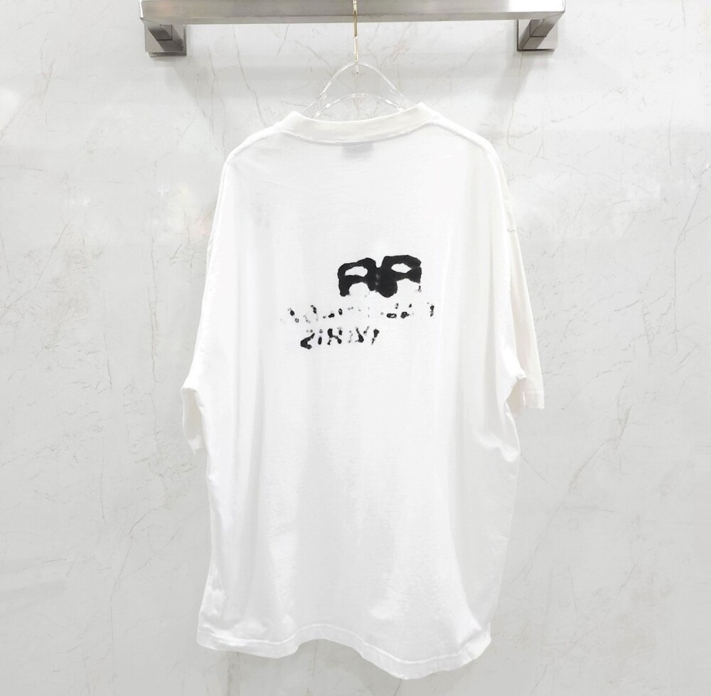 [럭스유] XXL / 발렌시아가 화이트 핸드드로우 프린팅 반팔 티셔츠