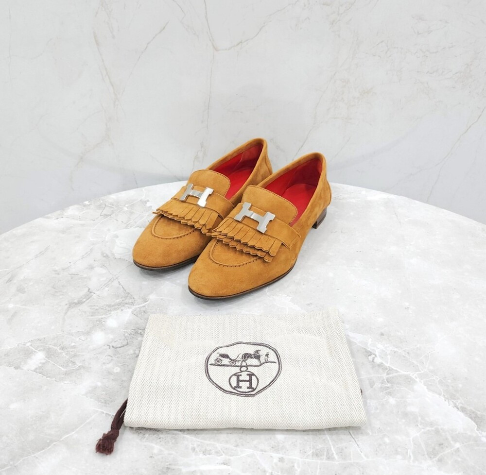 [럭스유] 37.5 / 에르메스 로얄 로퍼 스웨이드 골드 은장