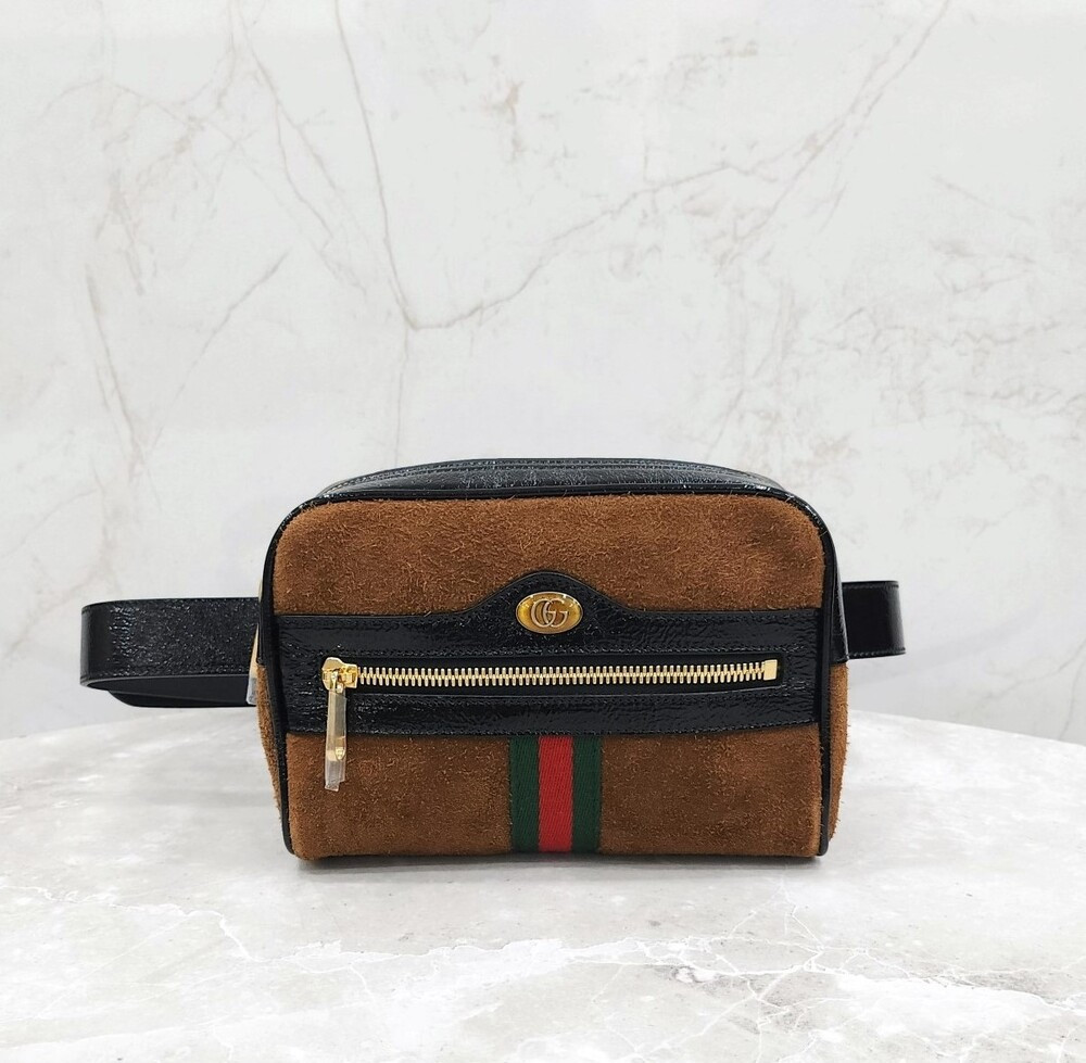[럭스유] (새상품) 구찌 브라운 스웨이드 오피디아 WEB 스몰 힙색 벨트백 517076