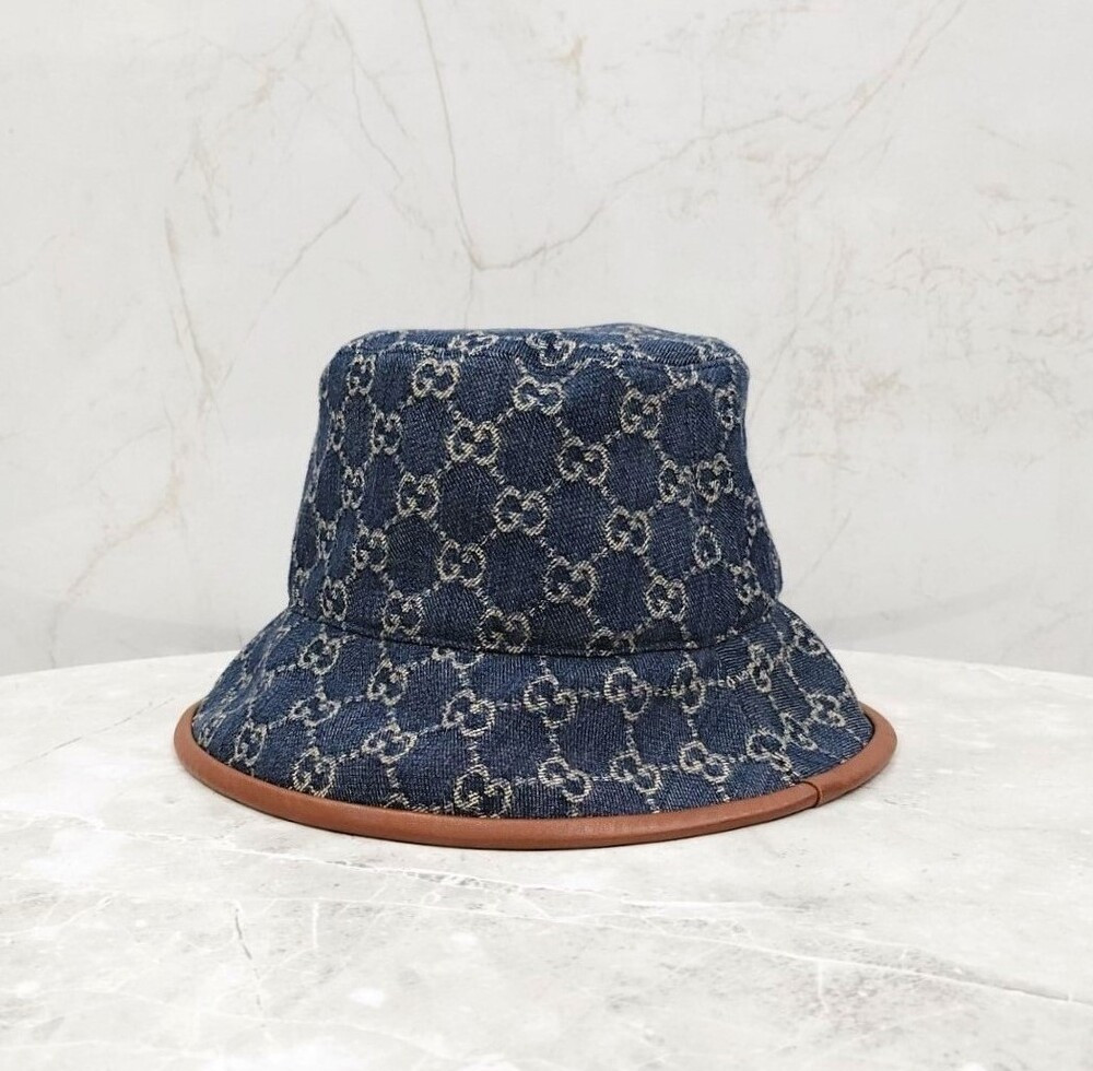 [럭스유] 구찌 GG 레더 트림 데님 버킷햇 M 576371
