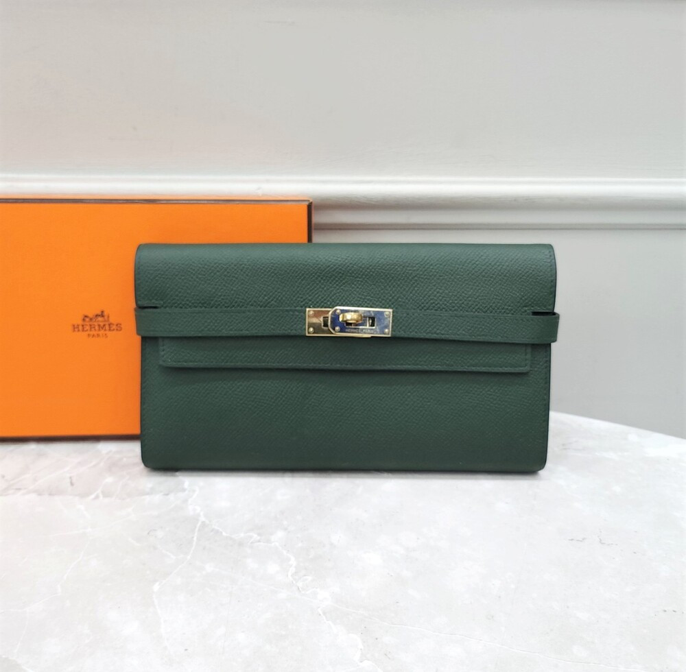 [럭스유] 에르메스 켈리 장지갑 앱송 그린 은장 D각인