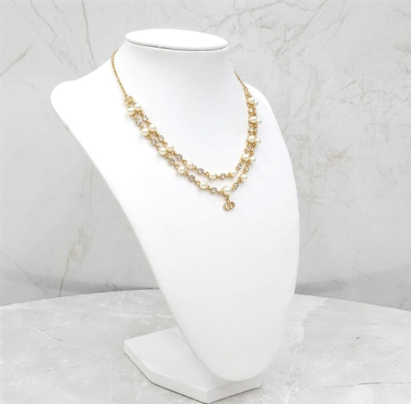 [럭스유] (새상품) 디올 쁘띠 CD 더블 큐빅 체인 진주 목걸이 N2851WOMCY