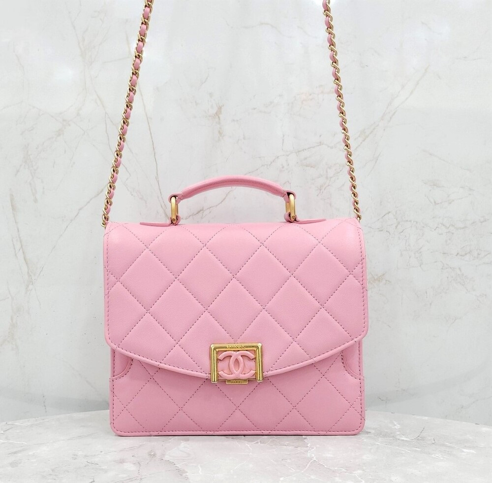 [럭스유] 샤넬 핑크 탑핸들 플랩백 신형내장칩