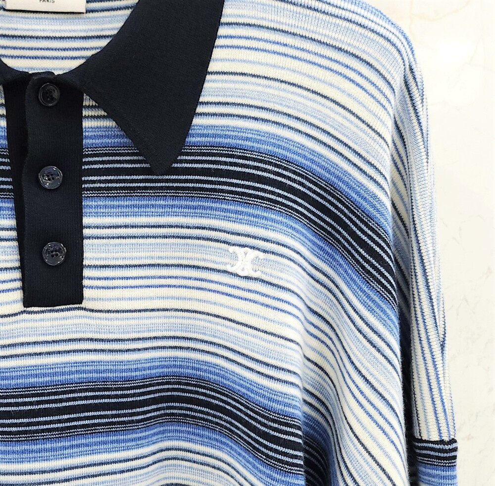 [럭스유] S / 셀린느 트리옹프 폴로 셔츠 스트라이프 울 라이트 블루 2AO9A099O