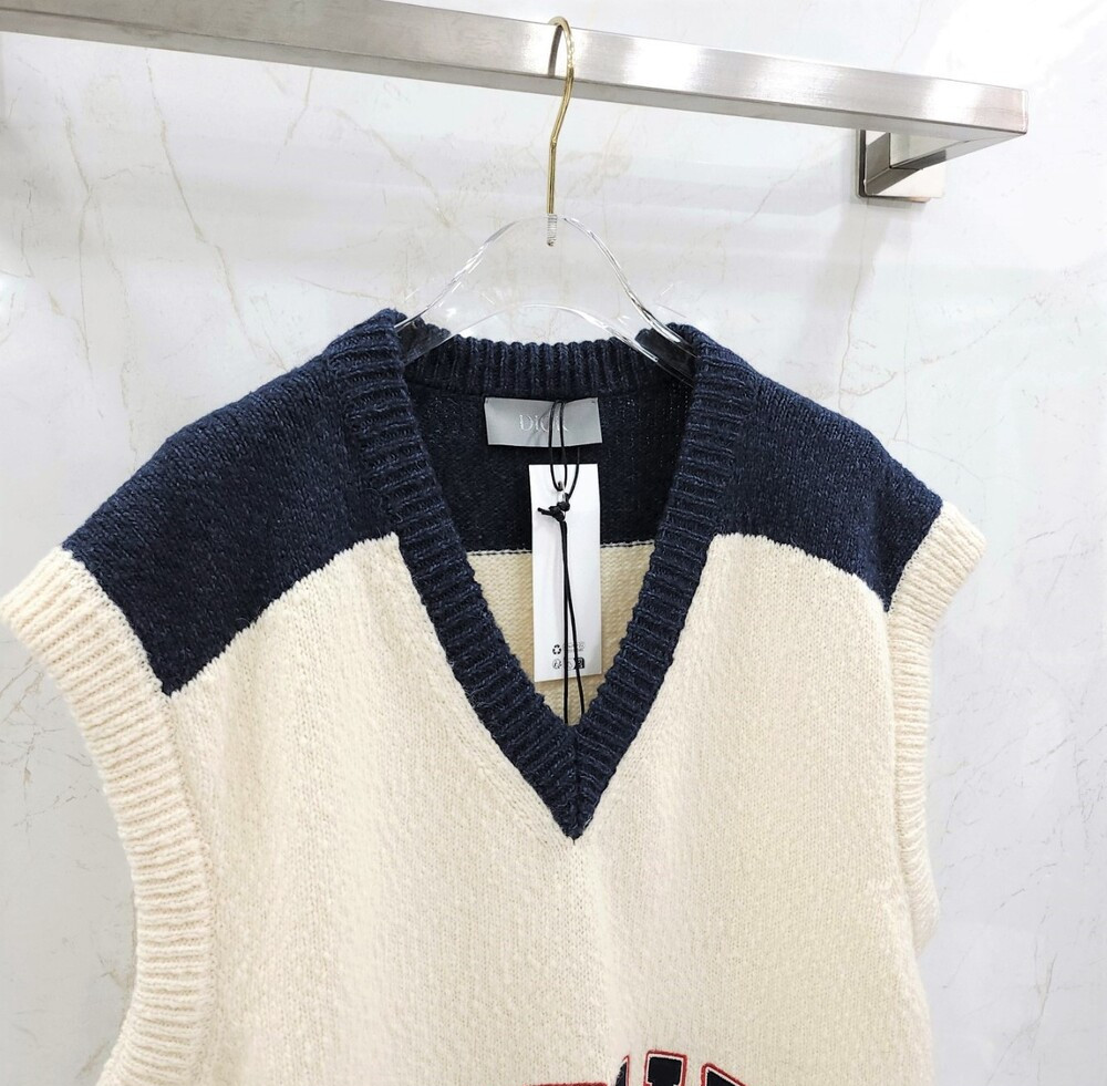[럭스유] (새상품) M / 디올 X 데님 티어스 울 코튼 자카드 스웨터 베스트