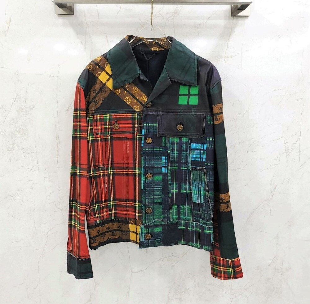 [럭스유] (새상품) 46 / 루이비통 로우 엣지 멀티체크 레더 자켓 1A98CD