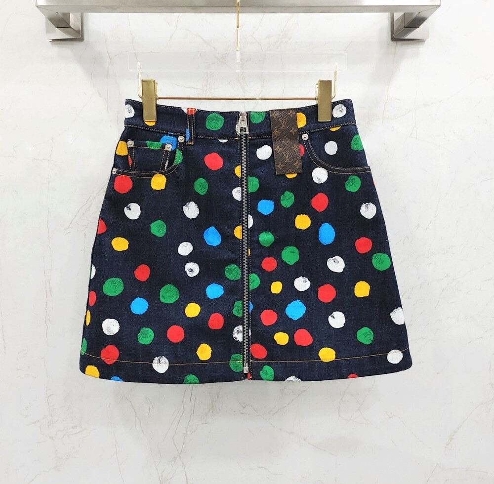 [럭스유] (새상품) 36 / 루이비통 X 쿠사마 야요이 도트 데님 스커트