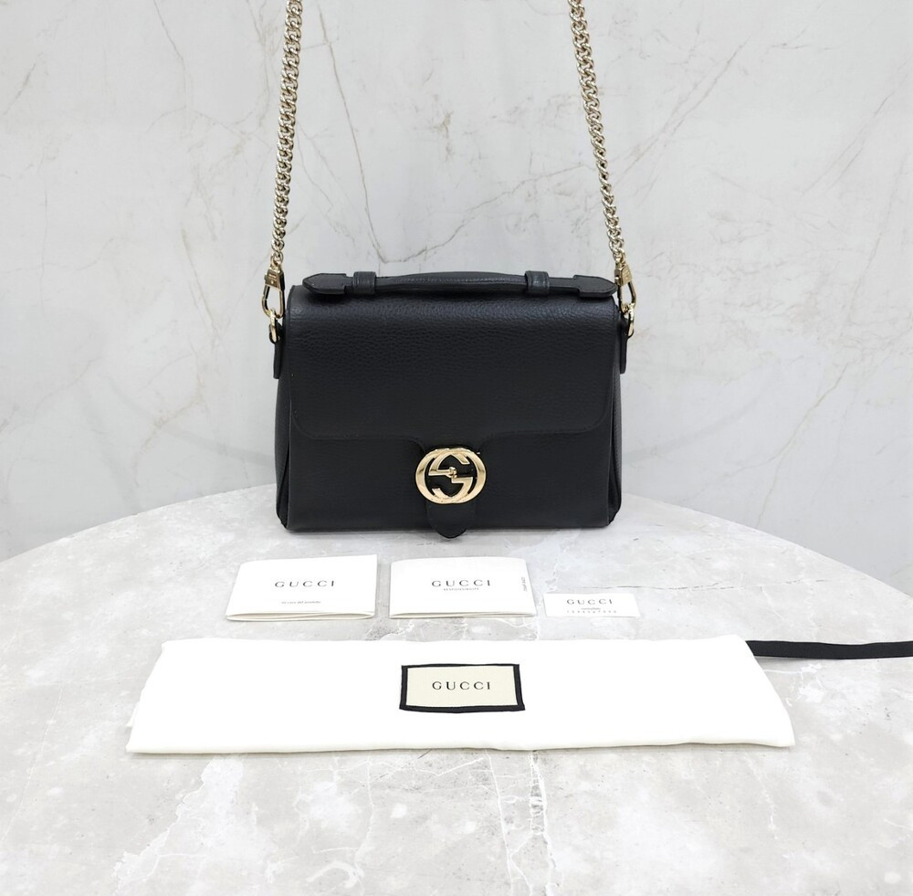 [럭스유] 구찌 인터로킹 탑핸들 레더 체인 숄더백 510302