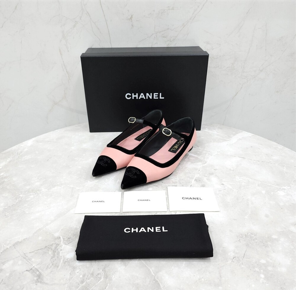 [럭스유] 36.5 / 샤넬 CC 메리제인 발레리나 플랫 슈즈 핑크 블랙