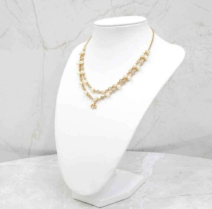 [럭스유] (새상품) 디올 쁘띠 CD 더블 큐빅 체인 진주 목걸이 N2851WOMCY