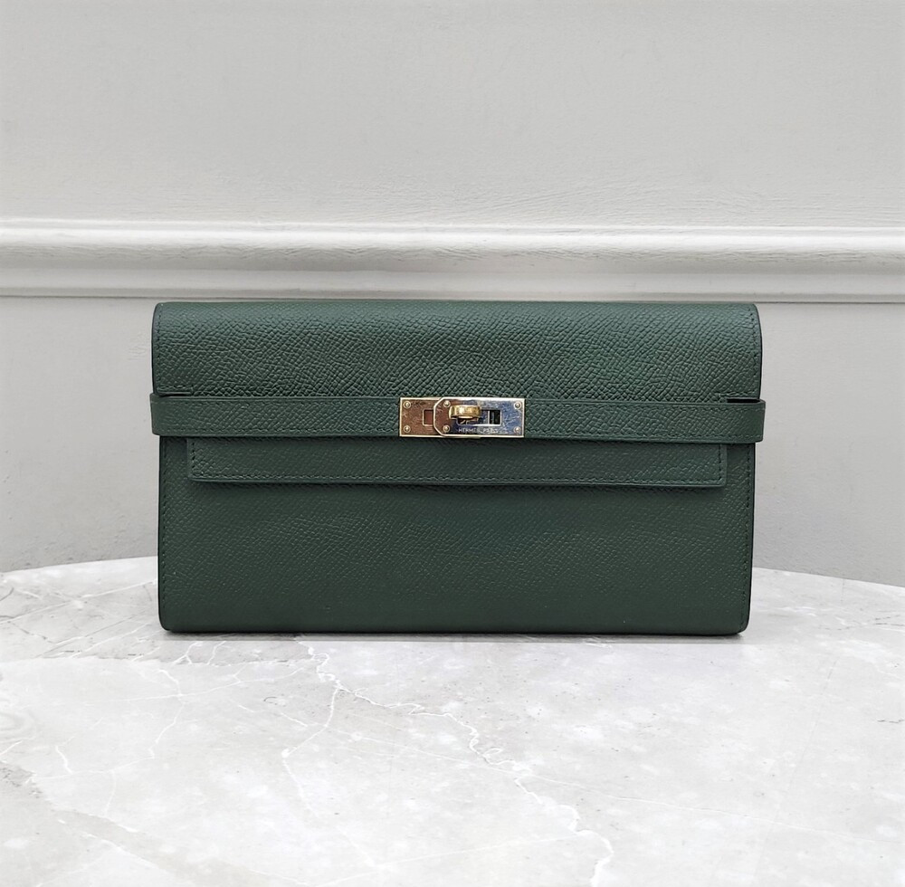 [럭스유] 에르메스 켈리 장지갑 앱송 그린 은장 D각인