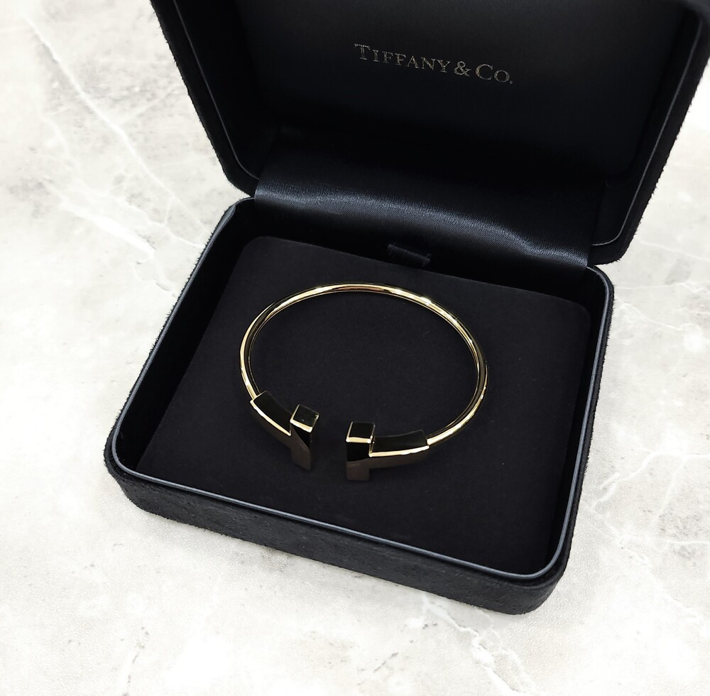 [럭스유] 티파니앤코 T 와이드 와이어 팔찌 18K 옐로우골드 S