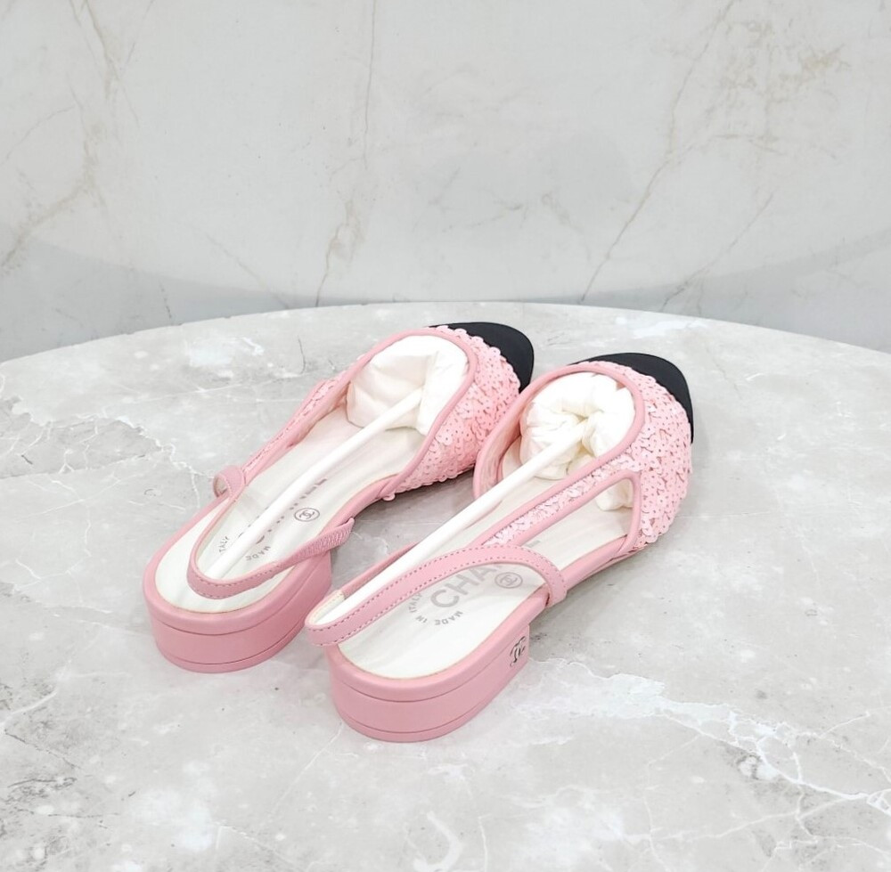 [럭스유] (새상품) 36.5 / 샤넬 핑크 슬링백 펌프스 플랫 슈즈 G31319