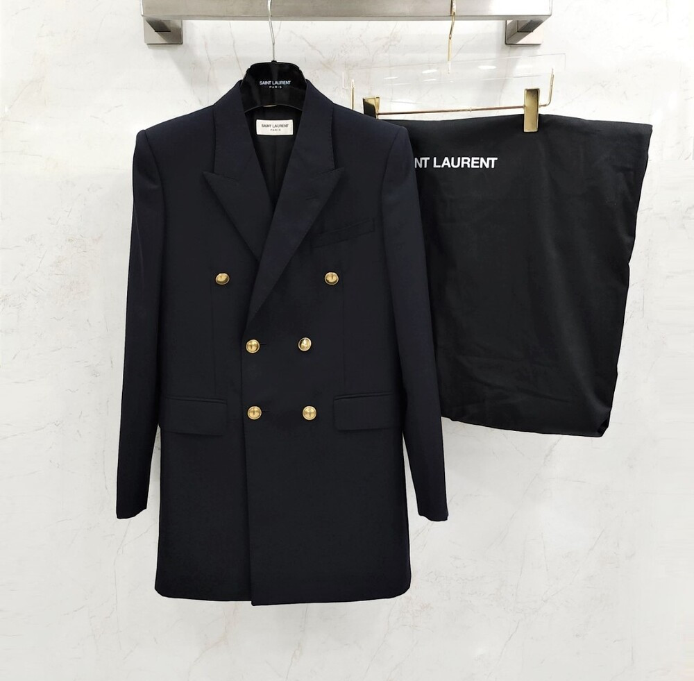 [럭스유] 34 / 생로랑 여성 스트라이프 더블 브레스티드 자켓 649084