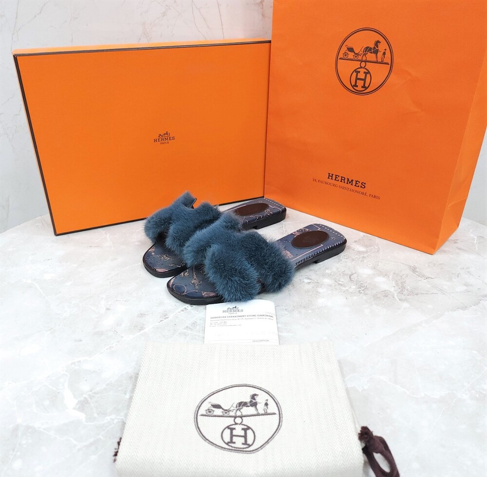 [럭스유] 38.5 / 에르메스 밍크 시어링 오란 샌들 슬리퍼