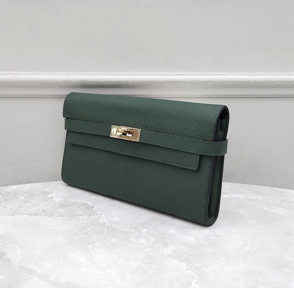 [럭스유] 에르메스 켈리 장지갑 앱송 그린 은장 D각인