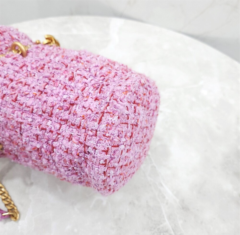 샤넬 CC로고 시즌 트위드 버킷백 핑크 AS3116