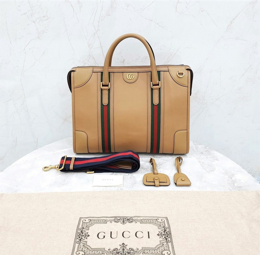 [럭스유] 구찌 바울레토 더블 G 브라운 레더 더플백 715671