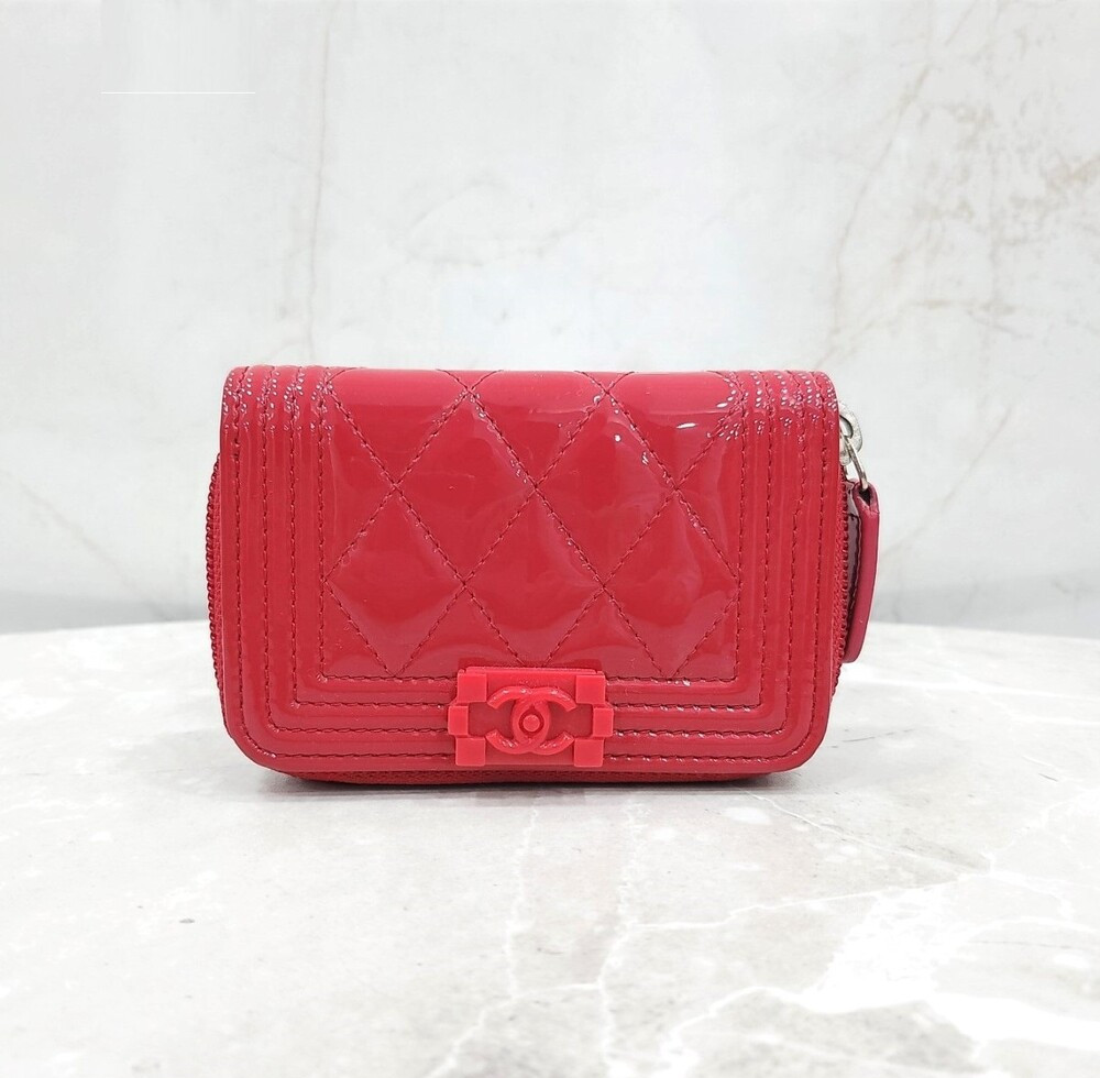 [럭스유] 샤넬 에나멜 핑크 쉐브론 지퍼 카드지갑