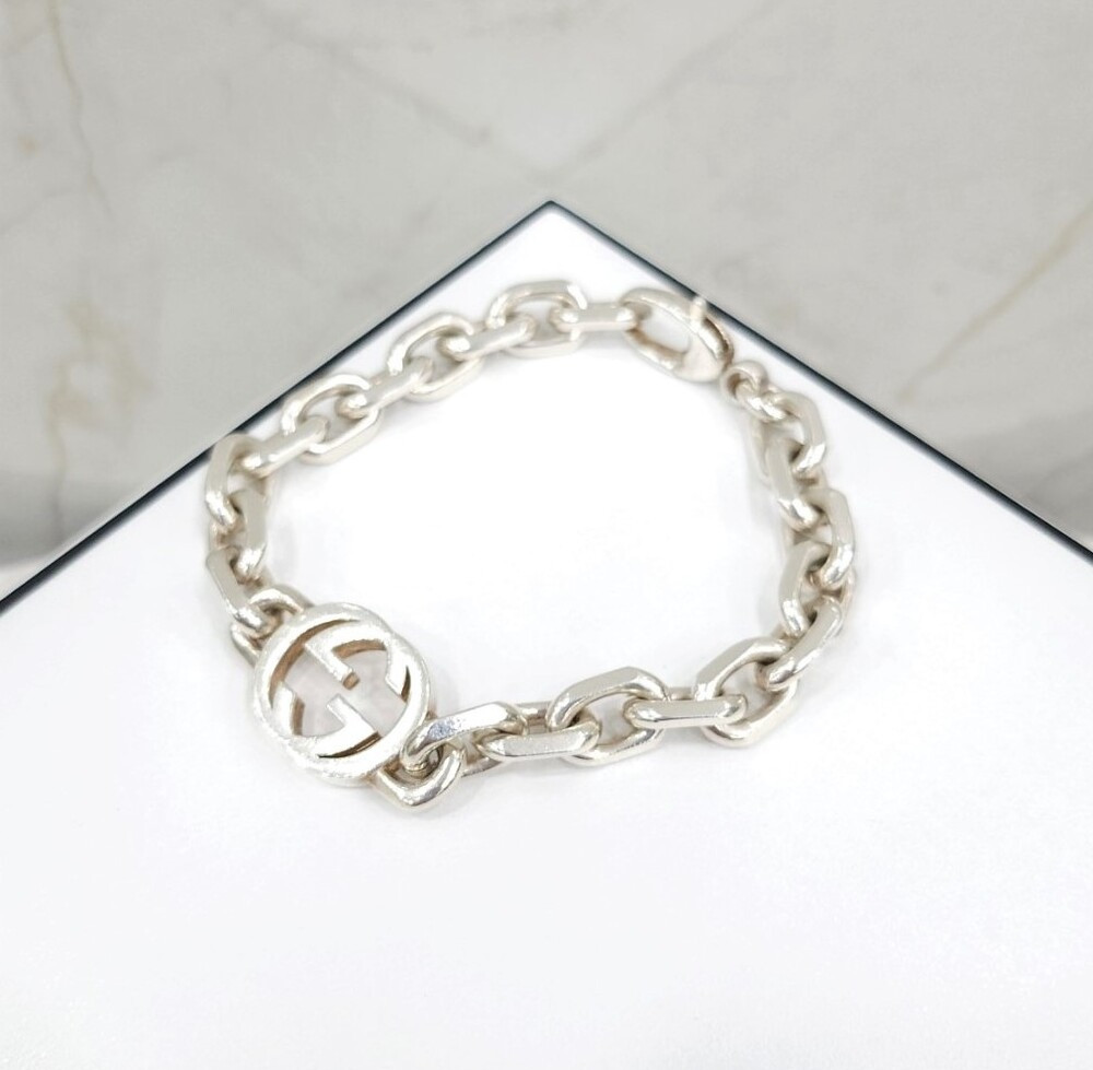 [럭스유] 구찌 GG 인터로킹 체인 실버 팔찌 18호 627068