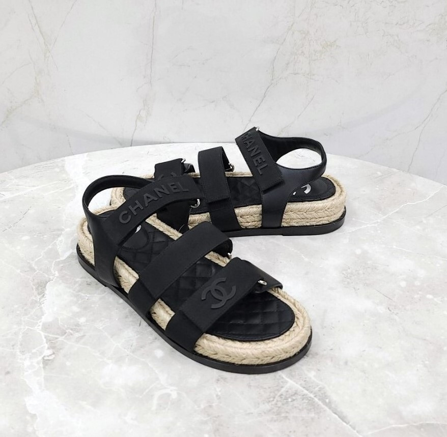 [럭스유] (새상품) 36 / 샤넬 CC로고 벨크로 에스파듀 샌들 G38177