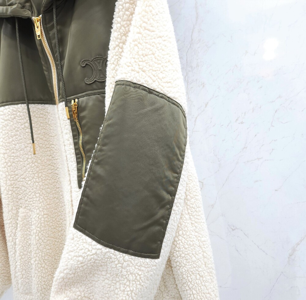 [럭스유] (새상품) 34 / 셀린느 플리스 퍼 이펙트 캐시미어 자켓 카키 RV0EU536S