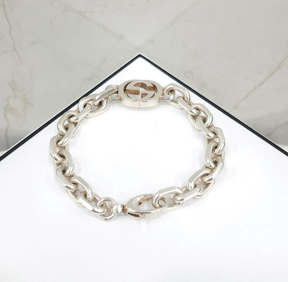 [럭스유] 구찌 GG 인터로킹 체인 실버 팔찌 18호 627068