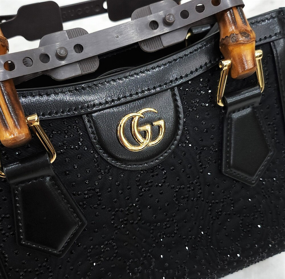 [럭스유] (새상품) 구찌 GG 블랙 크리스탈 다이애나 뱀부 토트백 미니 707449