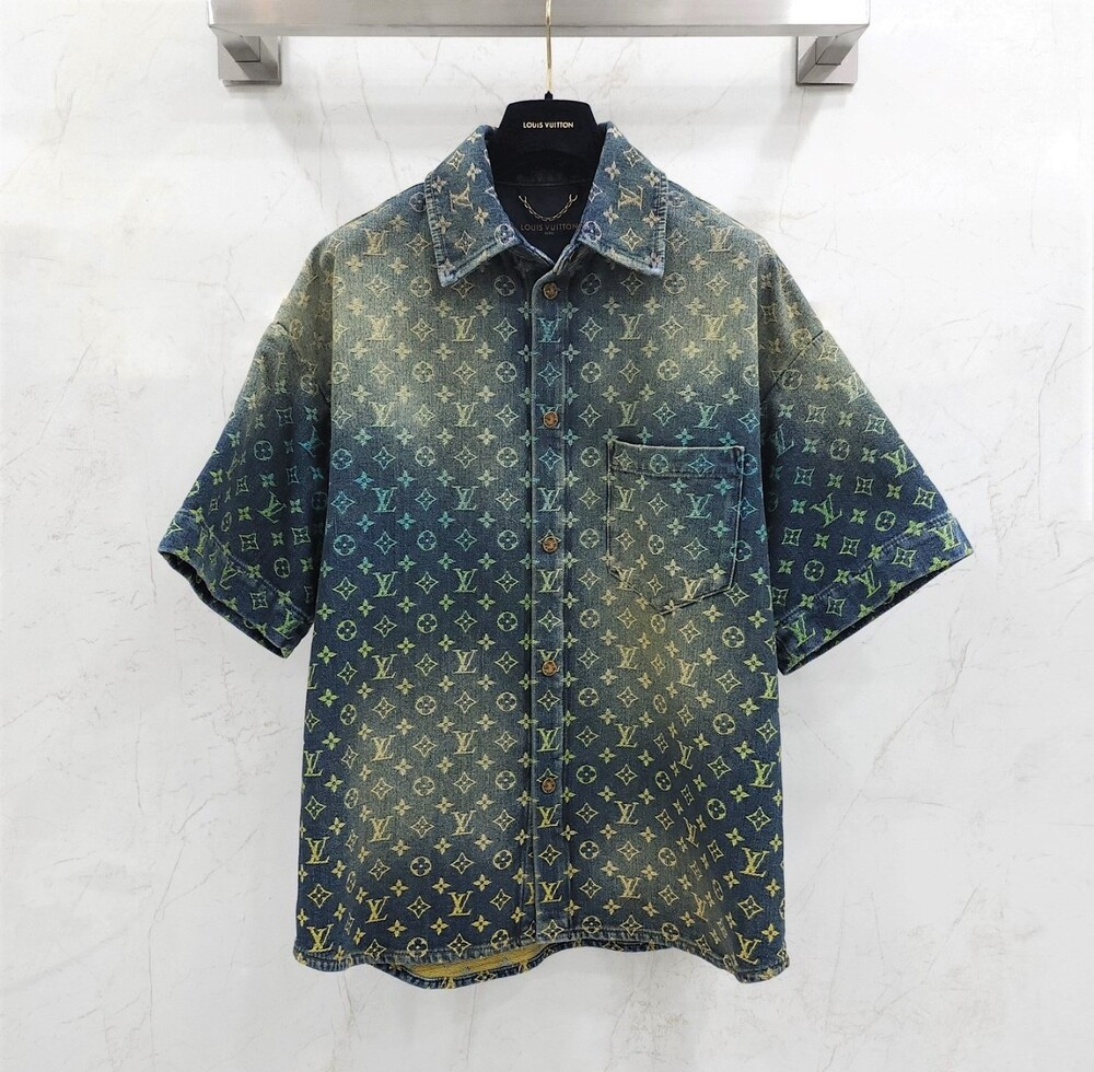 [럭스유] S / 루이비통 레인보우 모노그램 데님 반팔 셔츠