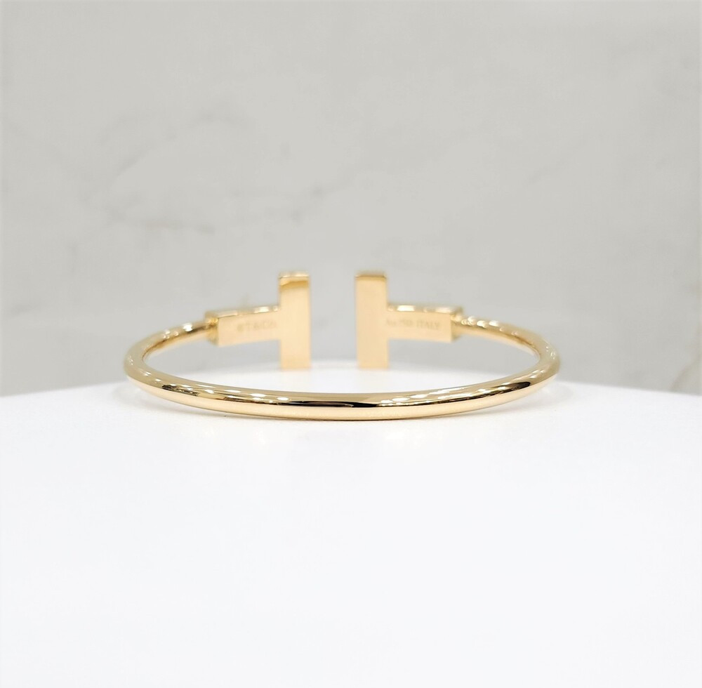 [럭스유] 티파니앤코 T 와이드 와이어 팔찌 18K 옐로우골드 S