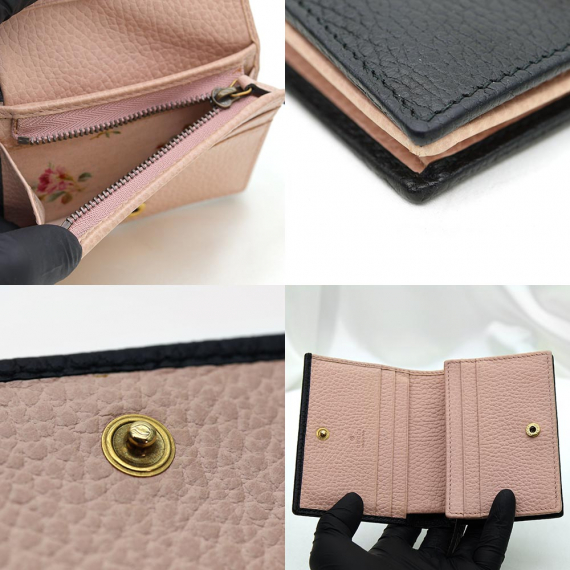 Gucci(구찌) 524289 블랙 카프스킨 금장 크리스탈 보우 GG 마몽 반지갑 카드 케이스