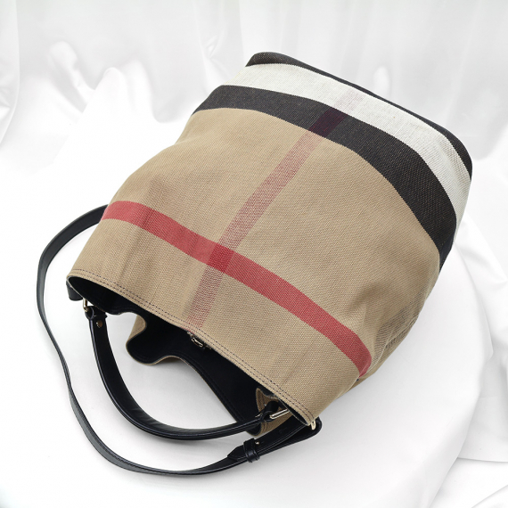 Burberry(버버리) 39457261 블랙 레더 체크 애쉬비 빈 미듐 호보 2WAY