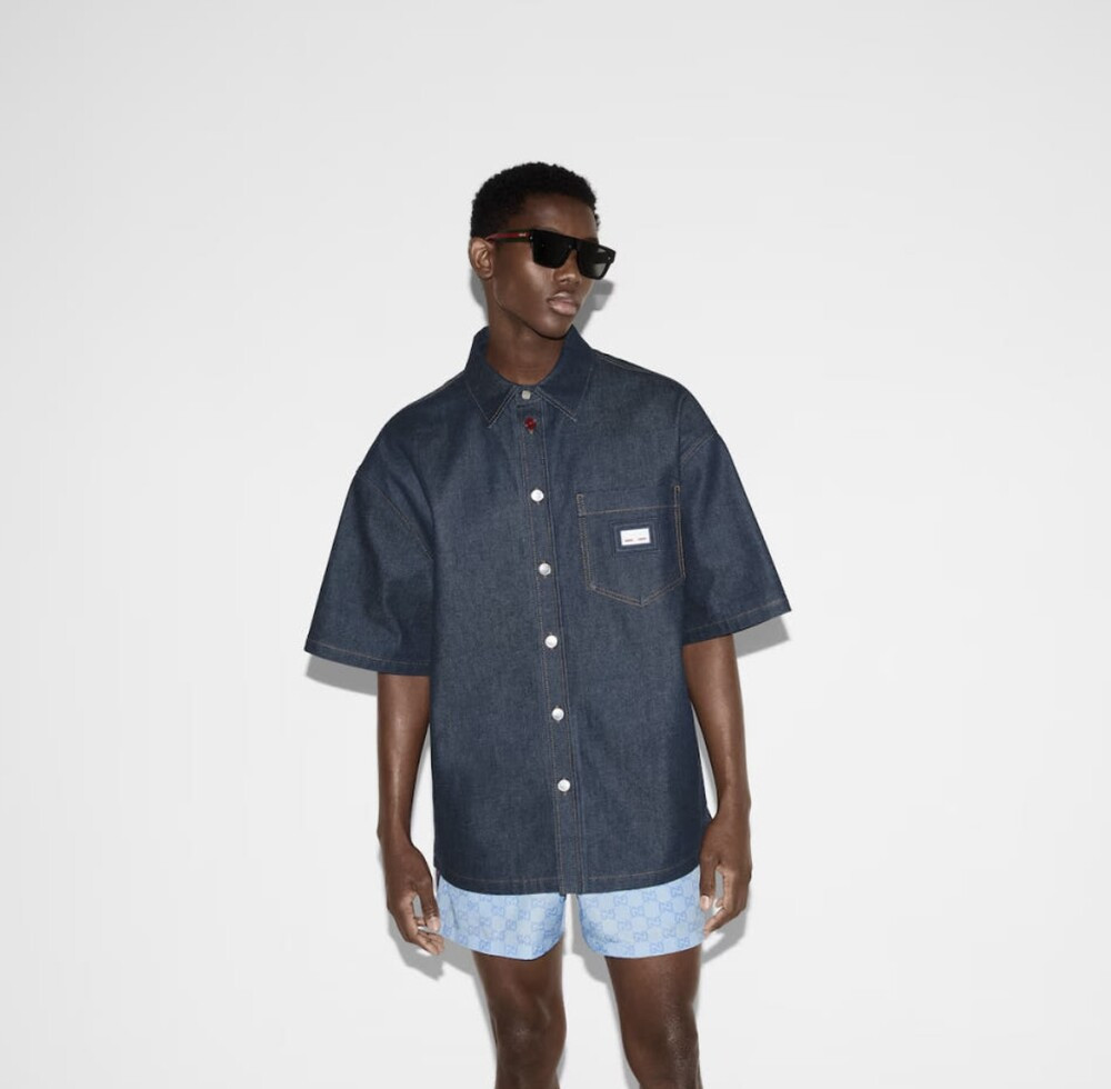 [럭스유] (새상품) 50 / 구찌 웹 밴드 라벨 데님 셔츠 819406